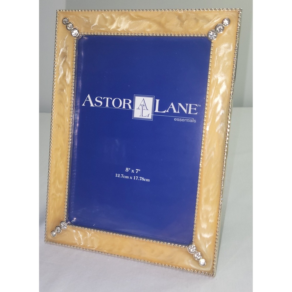 Astor Lane Picture Frame 5x7 Cream Enamel Rhinestone Silver Beaded Trim